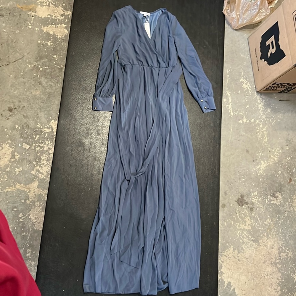 BALTIC BORN steel blue long sleeve flowy dress, women’s size medium, NWT